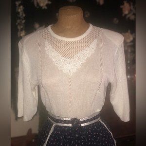 Vintage 70’s 80’s,crochet knit sweater- cottage core, romantic style- medium